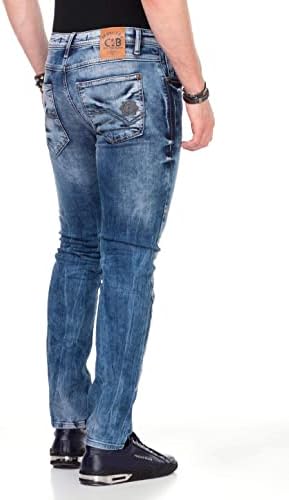 Cipo & Baxx Herren Jeans - Straight Fit mit modischen Waschungen, Nähten & Used-Look Details - Regular Denim