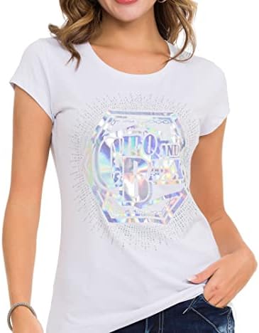 Cipo & Baxx Damen T-Shirt Print Strasssteine Baumwolle Rundhals