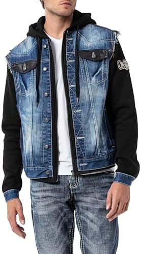 Cipo & Baxx Herren Hybrid-Denimjacke - Versatile Farben, Modisch und Komfortabel - für City und Outdoor - mit Knopf und