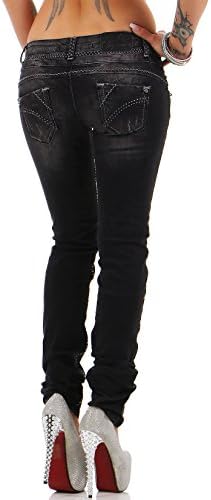 Cipo & Baxx Damen Jeans - Slim Fit & Used Look | Modische Kontrastnähte & Mehrtaschen | Bequeme Stretch-Jeans
