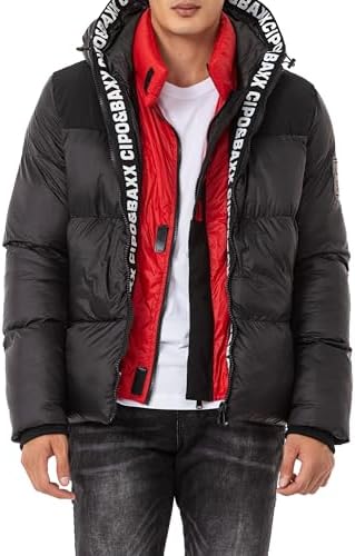 Cipo & Baxx Herren Mantel – Stylische Winterjacke mit warmem Innenfutter und abnehmbarer Kapuze für kalte Tage