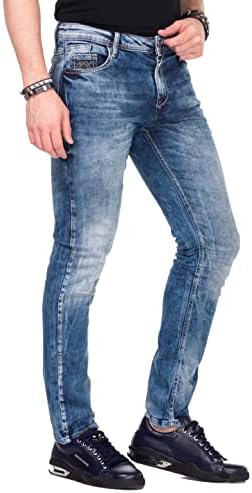 Cipo & Baxx Herren Jeans - Straight Fit mit modischen Waschungen, Nähten & Used-Look Details - Regular Denim - Trendige