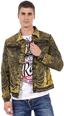 Cipo & Baxx Herren Jeansjacke – Klassisch, Leder, Sport – Knopf und Reißverschluss – Sweat-Kapuze und Sweatärmeln – Mode