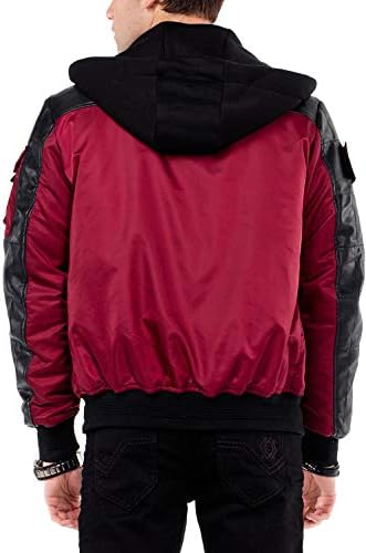 Cipo & Baxx Herren Bomberjacke - College Jacke, Biker Stil, Kapuze, CM134, Rot, Übergangsjacke