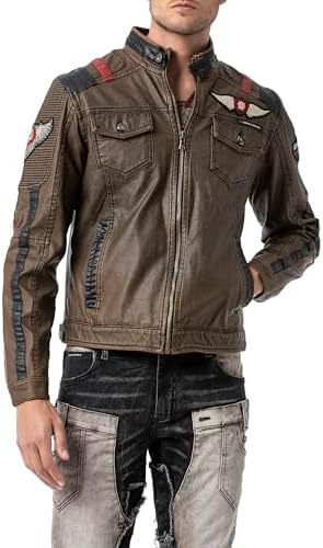 Cipo & Baxx Herren Jeansjacke – Klassisch, Leder, Sport – Knopf und Reißverschluss – Sweat-Kapuze und Sweatärmeln – Mode