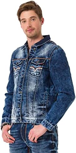 Cipo & Baxx Herren Jeansjacke – Klassisch, Leder, Sport – Knopf und Reißverschluss – Sweat-Kapuze und Sweatärmeln – Mode