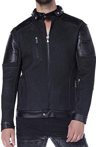 Cipo & Baxx Herren Jeansjacke – Klassisch, Leder, Sport – Knopf und Reißverschluss – Sweat-Kapuze und Sweatärmeln – Mode