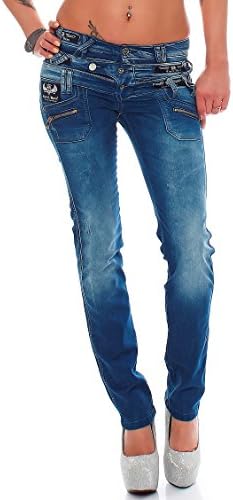 Cipo & Baxx Damen Jeans - Slim Fit & Used Look | Modische Kontrastnähte & Mehrtaschen | Bequeme Stretch-Jeans