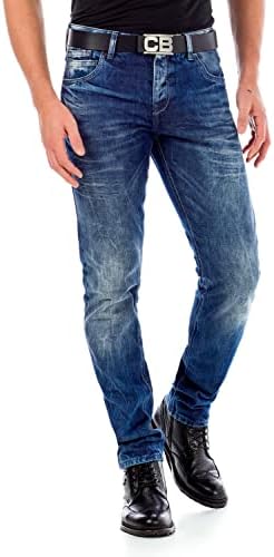 Cipo & Baxx Herren Jeans - Straight Fit mit modischen Waschungen, Nähten & Used-Look Details - Regular Denim - Trendige