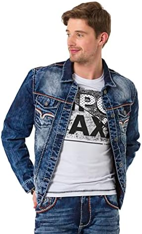 Cipo & Baxx Herren Jeansjacke – Klassisch, Leder, Sport – Knopf und Reißverschluss – Sweat-Kapuze und Sweatärmeln – Mode