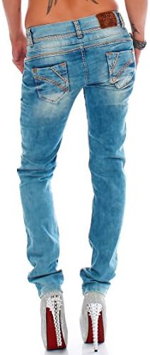Cipo & Baxx Damen Jeans - Slim Fit & Used Look | Modische Kontrastnähte & Mehrtaschen | Bequeme Stretch-Jeans