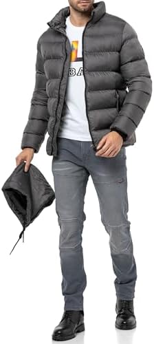 Cipo & Baxx Herren Mantel – Stylische Winterjacke mit warmem Innenfutter und abnehmbarer Kapuze für kalte Tage