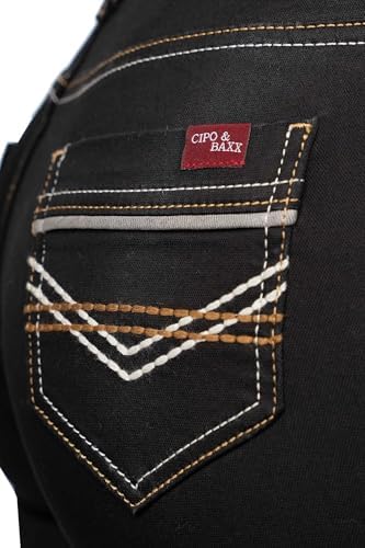 Cipo & Baxx Damen Jeans - Slim Fit & Used Look | Modische Kontrastnähte & Mehrtaschen | Bequeme Stretch-Jeans