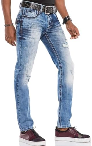 Cipo & Baxx Herren Jeans - Straight Fit mit modischen Waschungen, Nähten & Used-Look Details - Regular Denim