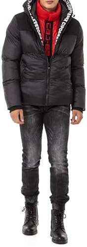 Cipo & Baxx Herren Mantel – Stylische Winterjacke mit warmem Innenfutter und abnehmbarer Kapuze für kalte Tage