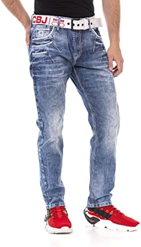 Cipo & Baxx Herren Jeans - Straight Fit mit modischen Waschungen, Nähten & Used-Look Details - Regular Denim - Trendige