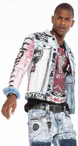 Cipo & Baxx Herren Jeansjacke – Klassisch, Leder, Sport – Knopf und Reißverschluss – Sweat-Kapuze und Sweatärmeln – Mode