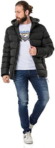 Cipo & Baxx Herren Mantel – Stylische Winterjacke mit warmem Innenfutter und abnehmbarer Kapuze für kalte Tage