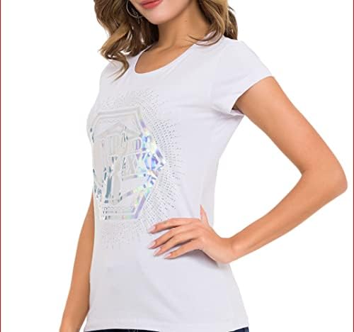 Cipo & Baxx Damen T-Shirt Print Strasssteine Baumwolle Rundhals