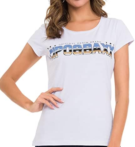 Cipo & Baxx Damen T-Shirt Print Strasssteine Baumwolle Rundhals