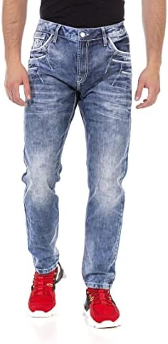 Cipo & Baxx Herren Jeans - Straight Fit mit modischen Waschungen, Nähten & Used-Look Details - Regular Denim