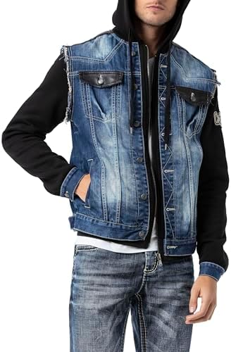 Cipo & Baxx Herren Hybrid-Denimjacke - Versatile Farben, Modisch und Komfortabel - für City und Outdoor - mit Knopf und