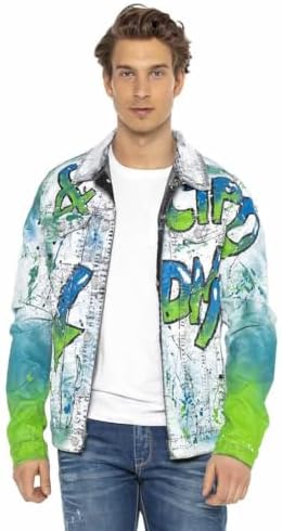 Cipo & Baxx Herren Jeansjacke – Klassisch, Leder, Sport – Knopf und Reißverschluss – Sweat-Kapuze und Sweatärmeln – Mode