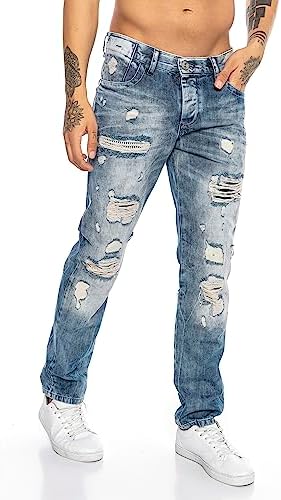Redbridge Jeans - Regular Fit Denim Hose im Used Look mit Rissen – 5-Pocket Jeans für junge Männer & Frauen in Freizeit