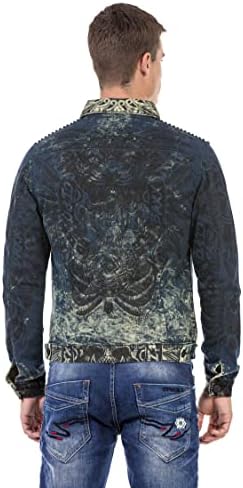 Cipo & Baxx Herren Jeansjacke – Klassisch, Leder, Sport – Knopf und Reißverschluss – Sweat-Kapuze und Sweatärmeln – Mode