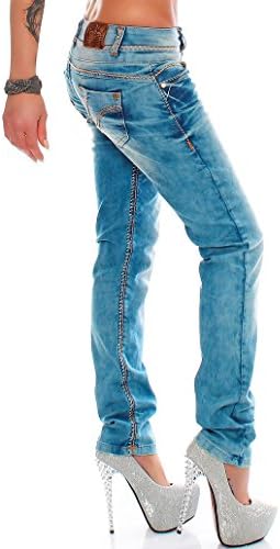 Cipo & Baxx Damen Jeans - Slim Fit & Used Look | Modische Kontrastnähte & Mehrtaschen | Bequeme Stretch-Jeans
