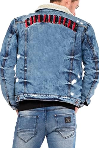 Cipo & Baxx Herren Jeansjacke – Klassisch, Leder, Sport – Knopf und Reißverschluss – Sweat-Kapuze und Sweatärmeln – Mode