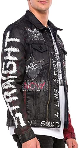 Cipo & Baxx Herren Jeansjacke – Klassisch, Leder, Sport – Knopf und Reißverschluss – Sweat-Kapuze und Sweatärmeln – Mode