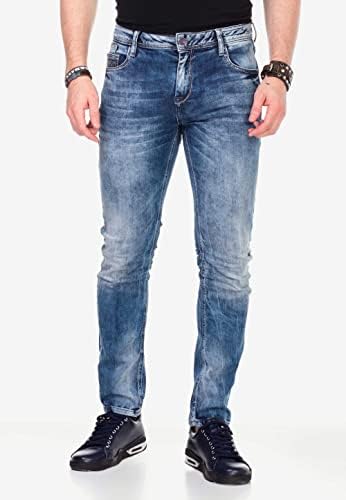 Cipo & Baxx Herren Jeans - Straight Fit mit modischen Waschungen, Nähten & Used-Look Details - Regular Denim