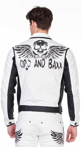 Cipo & Baxx Herren Jeansjacke – Klassisch, Leder, Sport – Knopf und Reißverschluss – Sweat-Kapuze und Sweatärmeln – Mode