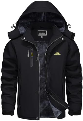 KEFITEVD Wasserabweisende Skijacke für HerrenWinter Outdoorjacke mit Abnehmbarer Kapuze und Warmem Gefüttertem Fleece |