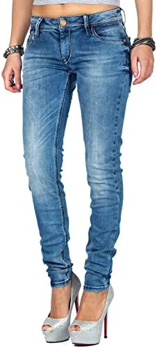 Cipo & Baxx Damen Jeans - Slim Fit & Used Look | Modische Kontrastnähte & Mehrtaschen | Bequeme Stretch-Jeans