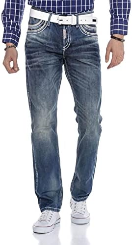 Cipo & Baxx Herren Jeans - Straight Fit mit modischen Waschungen, Nähten & Used-Look Details - Regular Denim