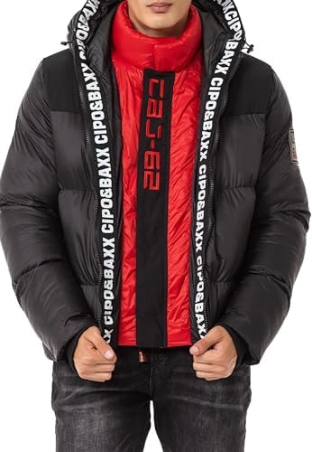 Cipo & Baxx Herren Mantel – Stylische Winterjacke mit warmem Innenfutter und abnehmbarer Kapuze für kalte Tage