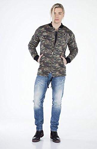 Cipo & Baxx Herren Jeansjacke – Klassisch, Leder, Sport – Knopf und Reißverschluss – Sweat-Kapuze und Sweatärmeln – Mode