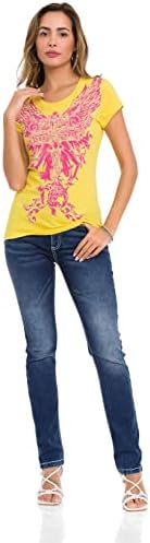 Cipo & Baxx Damen T-Shirt Print Strasssteine Baumwolle Rundhals