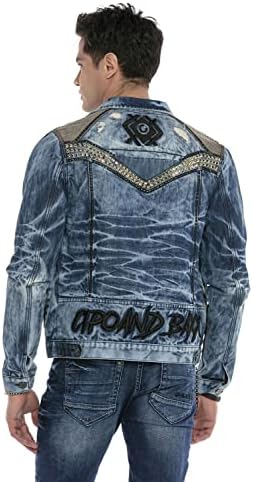 Cipo & Baxx Herren Jeansjacke – Klassisch, Leder, Sport – Knopf und Reißverschluss – Sweat-Kapuze und Sweatärmeln – Mode