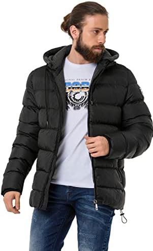 Cipo & Baxx Herren Mantel – Stylische Winterjacke mit warmem Innenfutter und abnehmbarer Kapuze für kalte Tage
