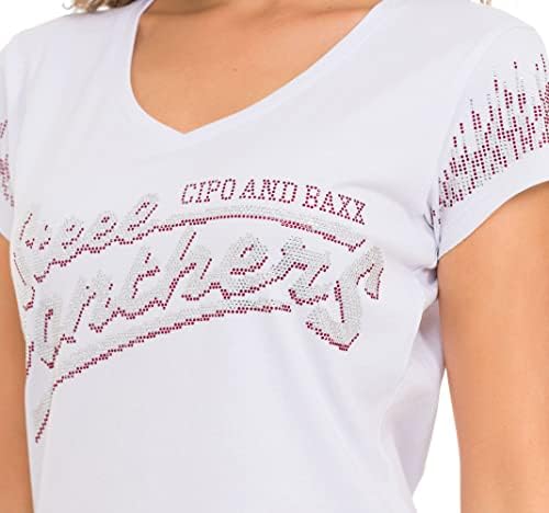 Cipo & Baxx Damen T-Shirt Print Strasssteine Baumwolle Rundhals