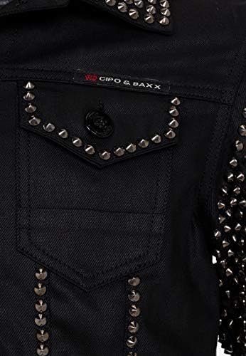 Cipo & Baxx Herren Jeansjacke – Klassisch, Leder, Sport – Knopf und Reißverschluss – Sweat-Kapuze und Sweatärmeln – Mode