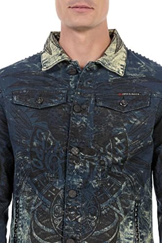 Cipo & Baxx Herren Jeansjacke – Klassisch, Leder, Sport – Knopf und Reißverschluss – Sweat-Kapuze und Sweatärmeln – Mode