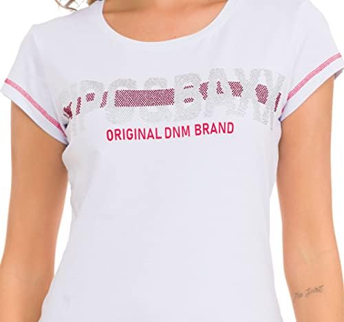 Cipo & Baxx Damen T-Shirt Print Strasssteine Baumwolle Rundhals