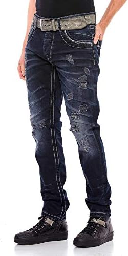 Cipo & Baxx Herren Jeans - Straight Fit mit modischen Waschungen, Nähten & Used-Look Details - Regular Denim