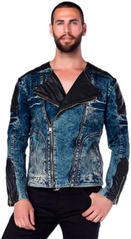 Cipo & Baxx Herren Jeansjacke – Klassisch, Leder, Sport – Knopf und Reißverschluss – Sweat-Kapuze und Sweatärmeln – Mode