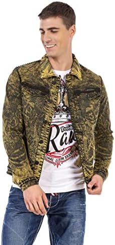 Cipo & Baxx Herren Jeansjacke – Klassisch, Leder, Sport – Knopf und Reißverschluss – Sweat-Kapuze und Sweatärmeln – Mode