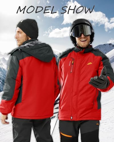 KEFITEVD Wasserabweisende Skijacke für HerrenWinter Outdoorjacke mit Abnehmbarer Kapuze und Warmem Gefüttertem Fleece |